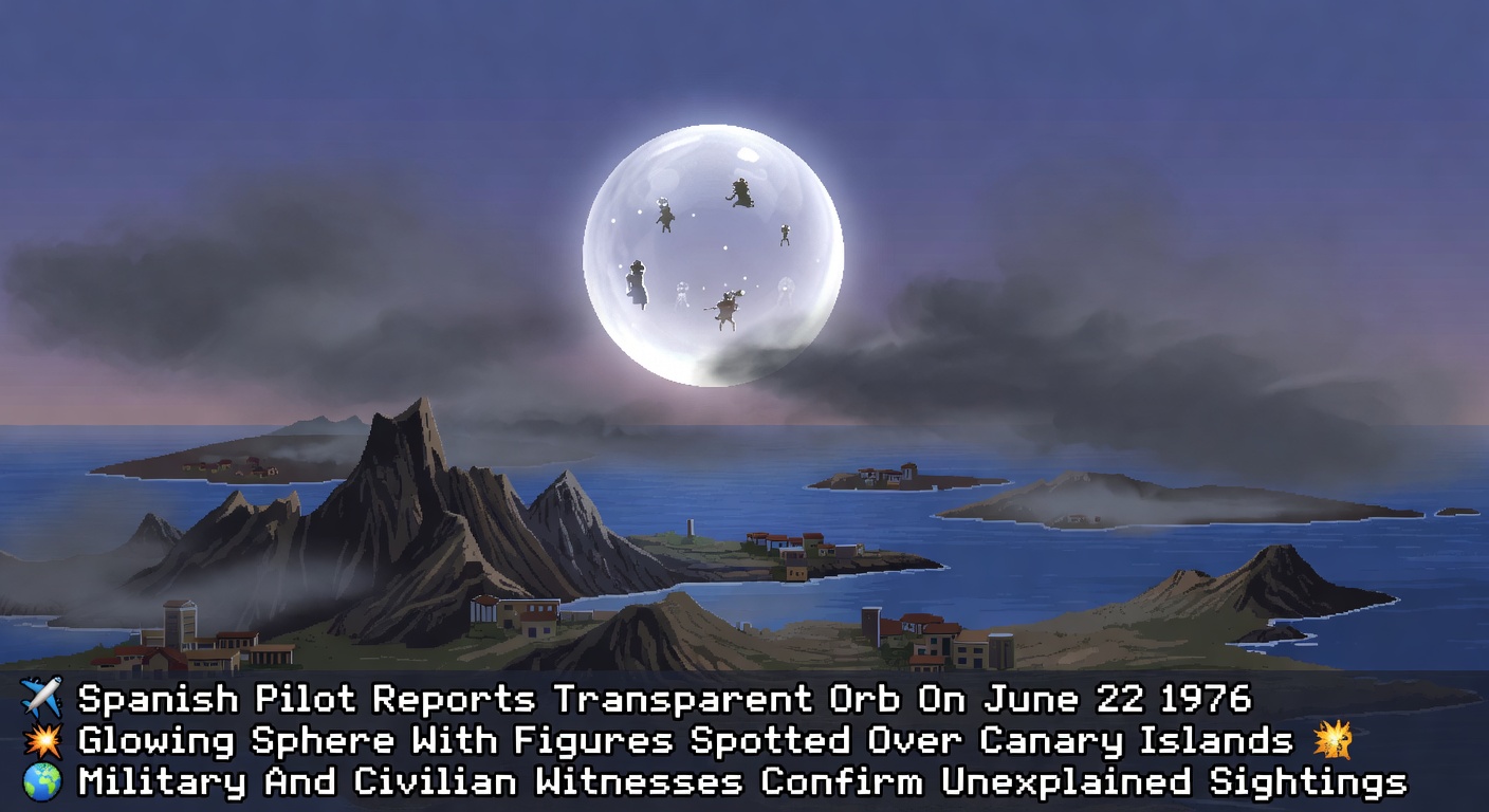 Glowing Sphere With Figures Inside Seen Over Canary Islands