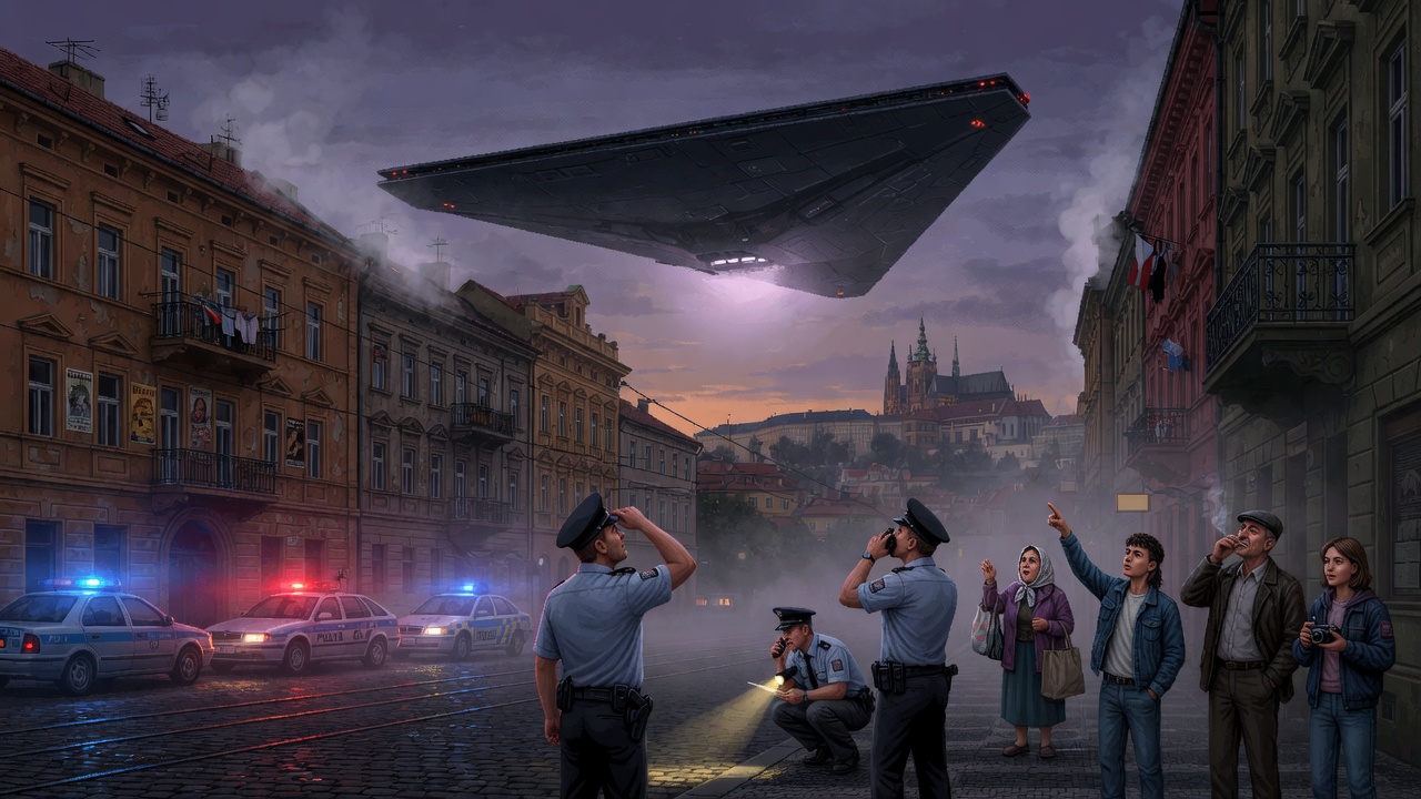Triangular Craft Glides Silently Over Prague in 1990